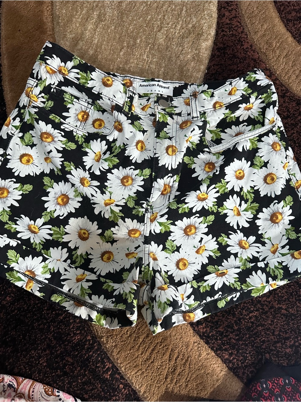 American Apparel Black Daisy Floral Jean Shorts